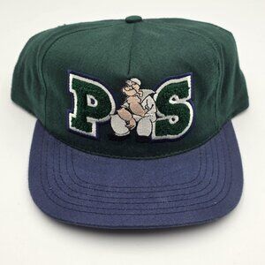 Vintage Popeye State Hat Cap Snap Back Mens Green Blue Cartoon Made In USA 90s